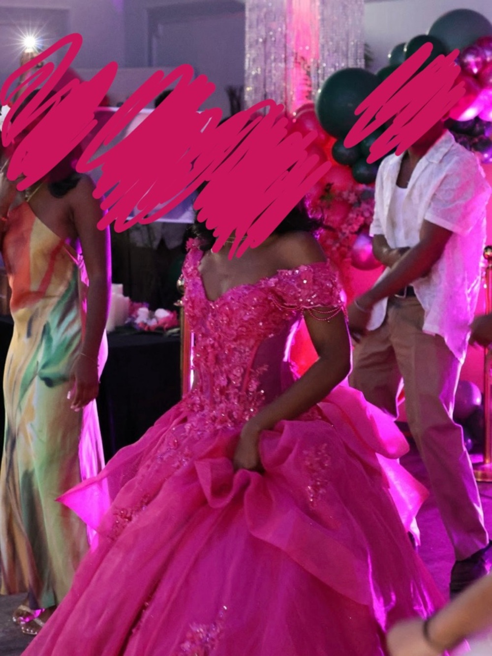 Off-the-Shoulder Hot Pink Prom Ball Gown
